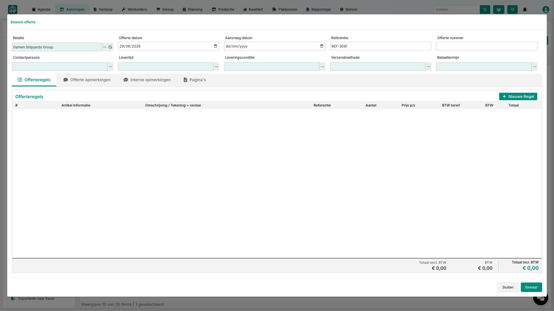 Nexus ERP - Calculatie detail met offerteregels